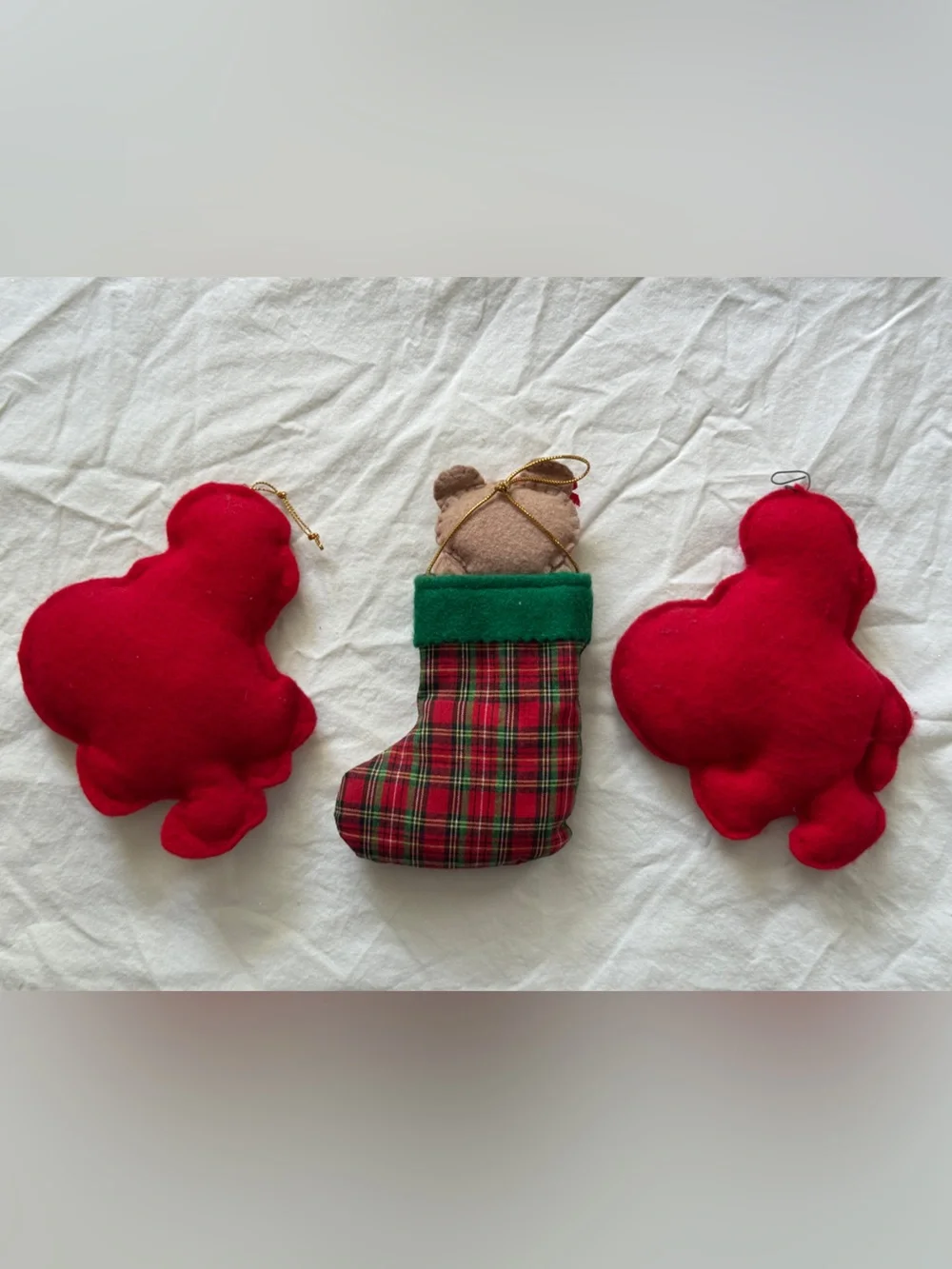 Set of 3 Vintage Harrods Holiday Christmas Bear Felt Ornaments